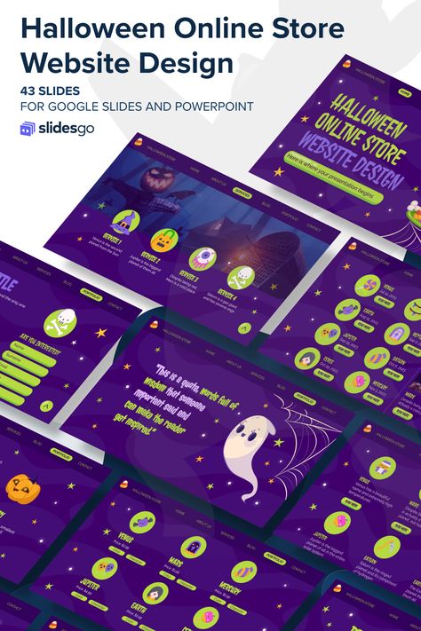 Online Store Website Design, Store Website Design, Online Store Website, Design Sites, Halloween Store, Power Point Template, Google Slides Themes, Marketing Template, Purple And Green