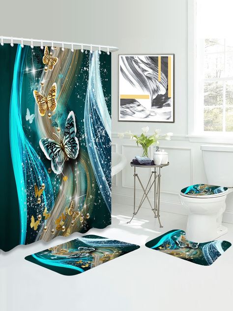 Multicolor Modern   Polyester Animal  Embellished   Bathroom Butterfly Bathroom Ideas, Bathroom Curtain Set, Butterfly Shower Curtain, Beautiful Bathroom Decor, Diy Backyard Patio, Bathroom Partitions, Privacy Curtains, Shower Curtain Decor, Modern Style Homes