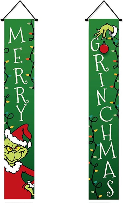 The Porch Sign, Porch Sign Christmas, O Grinch, Grinch Christmas Party, Outside Christmas Decorations, Grinch Party, Christmas And Winter, Christmas Yard, Hanging Banner