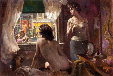 Pulp, Pulp-like, Digests, and Paperback Art, JAMES AVATI (American, 1912-2005). Louisville Saturday,paperback cover, 1958. Oil on board. 12 x 18 in.. Signed with a... Arte Pulp, Arte Van Gogh, Lesbian Art, Queer Art, Pulp Art, Art Et Illustration, Art And Illustration, Rembrandt, Figure Painting