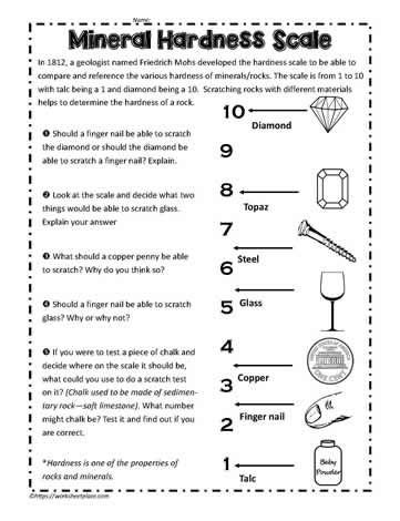 Minerals Hardness Scale Minerals Worksheet, Skeletal System Worksheet, Sixth Grade Science, Earth Science Lessons, Science Printables, Ngss Science, Montessori Teaching, Basic Science, Hardness Scale