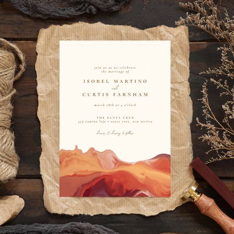 Southwest Wedding Invitations, Desert Wedding Decor, Wedding Invitation Gold, Orange Wedding Themes, Burnt Orange Weddings, Southwest Wedding, New Mexico Wedding, Desert Colors, Themed Wedding Invitations