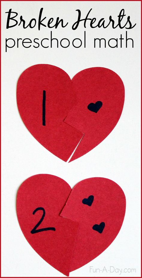 Broken Hearts Valentine Math Activity for Preschoolers Valentines Day Math Activities Preschool, Sensory Valentine Activities Kids, Valentine's Activities Preschool, Valentine Math Preschool, Developmental Preschool, Hearts Preschool, Reggio Math, Prek Valentines, Valentine Math Activities