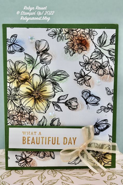 What A Beautiful Day, Green Accessories, Colouring Techniques, Stamping Techniques, Stamp Art, Greeting Card Design, Floral Cards, Patterned Paper, White Patterns