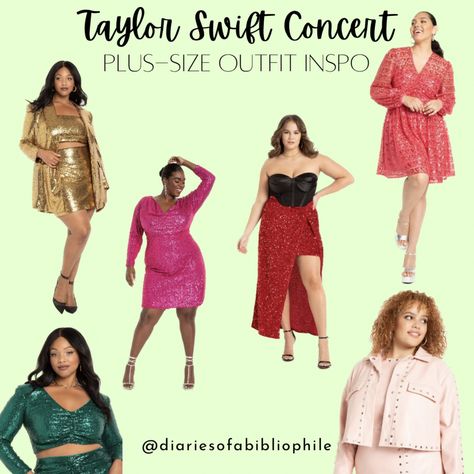 Plus Eras Tour Outfits, Plus Size Taylor Swift Concert Outfit, Glam Party Outfit, Plus Size Concert Outfit, Concert Taylor Swift, Sequin Outfits, Plus Size Sequin Dresses, Outfits Concert, Concert Outfit Ideas