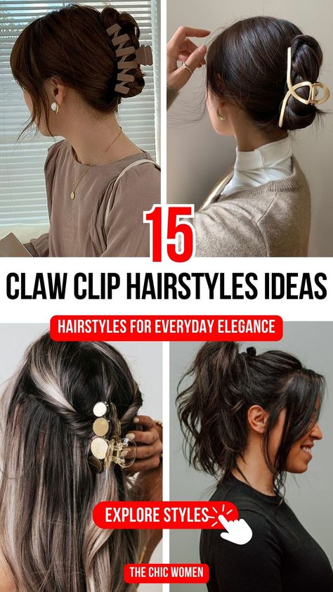 Top Claw Clip Hairstyles for Every Hair Length Ways To Wear A Claw Clip Short Hair, Hair With Claw Clips Hairstyles, Hair Clip Styles For Medium Hair, How To Put Hair In Clip, Claw Clip Long Hairstyles, Different Ways To Use A Claw Clip, Easy Hair Clip Styles For Long Hair, Hair Ideas With Claw Clips, Messy Claw Clip Hairstyles Medium Hair