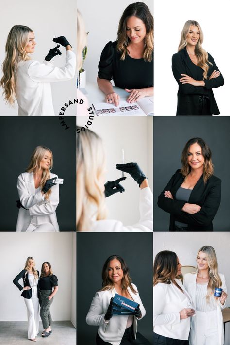 Spa Business Photoshoot Ideas, Botox Nurse Photoshoot, Med Spa Group Photos, Spa Owner Photoshoot Ideas, Botox Branding Photoshoot, Outfits For Estheticians, Nurse Injector Headshots, Beauty Boss Photoshoot, Medical Esthetician Photoshoot