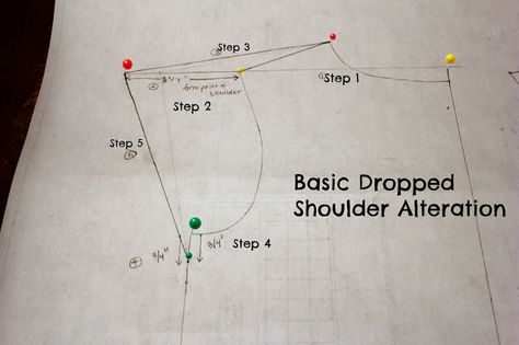 Change basic bodice pattern to a dropped shoulder bodice from Project Run and Play: Sewing Friends: Marnae from the Powell Family Drop Shoulder Shirt Pattern, Drop Shoulder Pattern, Basic Bodice, Diy Sy, Drop Shoulder Shirt, Sewing Alterations, Bodice Pattern, Jacket Pattern Sewing, Blouse Pattern Sewing