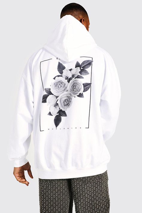 Sweat à capuche oversize à imprimé floral | BoohooMAN Merch Ideas, Hoodies And Sweatshirts, Upgrade Your Look, Alan Walker, Floral Photo, Casual Top, Oversize Hoodie, Off Duty, Boxing