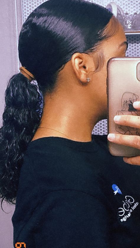 Side Part Low Ponytail Natural Hair, Slick Curly Ponytail Natural Hair, Middle Slick Back Ponytail, Slick Ponytail Curly Hair, Curly Hair Low Ponytail, V Part Slick Back Ponytail, Slick Back Ponytail, Back Ponytail, 2022 Hairstyles