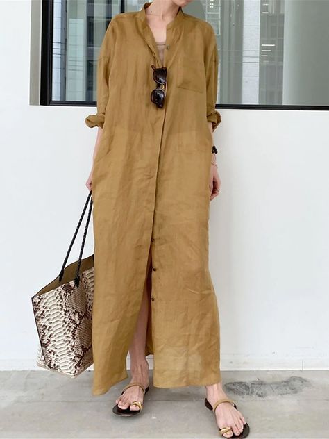 Loose Shirt Dress, Long Linen Dress, Linen Fashion, Dress Stand, Cotton Linen Dresses, Linen Shirt Dress, Shirt Dress Casual, Long Shirt Dress, Dress Shirts For Women