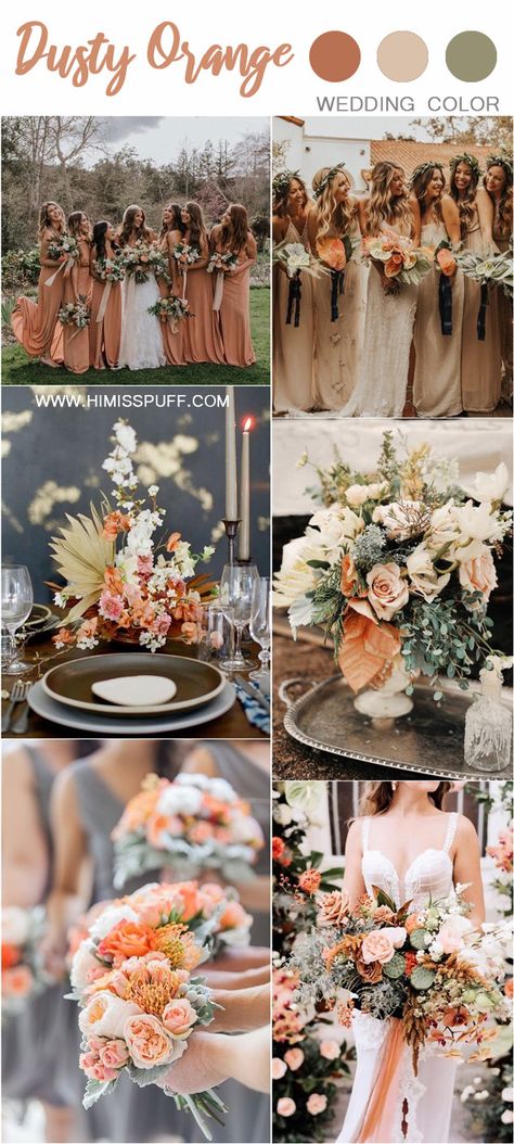 Wedding Color Trends: 30 Sunset Dusty Orange Wedding Color Ideas – Page 3 – Hi Miss Puff Dusty Orange Wedding, Orange Wedding Bouquet, Orange Wedding Colors, Dusty Orange, Wedding Color Ideas, Wedding Color Trends, Orange Sunset, Wedding Palette, Sunset Wedding