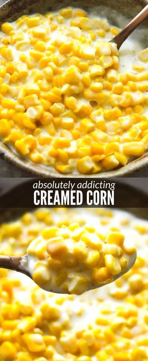 Easy stovetop recipe for homemade creamed corn that will your best side dish for any occasion, from holidays to weeknight dinner. Made from frozen or fresh corn, with lots of cheese and cream in the skillet or pot! Creamed Corn Recipe Easy, Homemade Creamed Corn, Homemade Cream Corn, Corn Recipes Side Dishes, Cream Cheese Corn, Corn Side Dish, Creamed Corn Recipes, Cream Corn, Corn Dishes