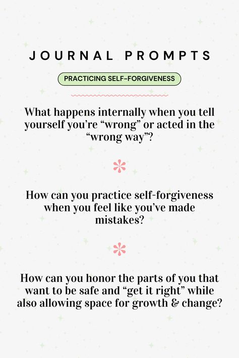 Journal prompts for introspection around practicing self-forgiveness. 💖 Introspection Questions, Self Introspection, Making Mistakes, Journal Prompts, Personal Development, How Are You Feeling, Mindfulness, Feelings