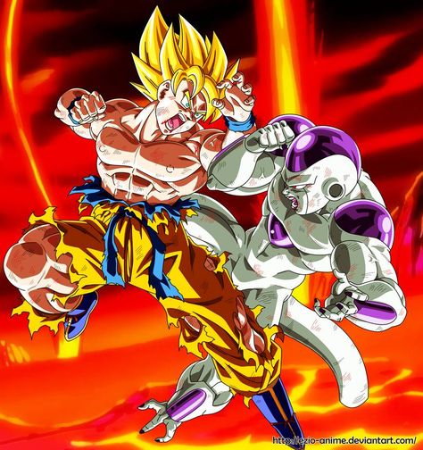 Goku Vs Frieza by Ezio-anime Goku Vs Frieza, Dragon Ball Tattoo, Dragon Ball Painting, Goku Vs, Dragon Ball Super Goku, Dbz Art, Anime Dragon Ball Goku, 5 Anime, Dragon Ball Super Manga