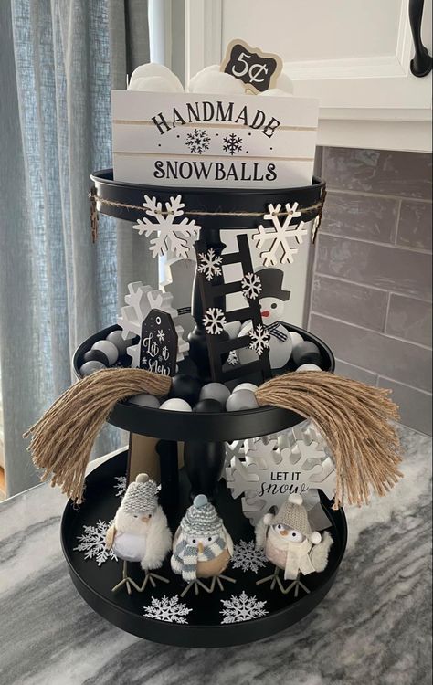 January Tiered Tray Decor, Winter Tiered Tray Ideas, January Winter Decor, January Decor After Christmas, After Christmas Winter Decor, Christmas Signage, Winter Decor Ideas For The Home, Winter Tray, Decor After Christmas