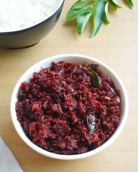 Beetroot Thoran - flavorful South Indian style beetroot stir fry with coconut and spices Beetroot Thoran, Thoran Recipe, Onam Sadya, Recipes Cupcakes, Kerala Recipes, Beetroot Recipes, South Indian Style, Ayurvedic Recipes, Cupcakes Ideas