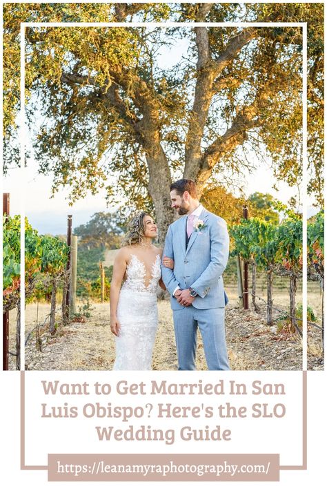 Everything you need to know about getting married in San Luis Obispo, including the best venues, vendors, places to stay, engagement photo locations, getting your marriage license, and more! It's never been easier to get married on the Central Coast with this insiders guide to planning your SLO wedding day. San Luis Obispo Wineries, Central Coast Wedding Venues, Wedding Venues In Southern California, Affordable Wedding Venues Southern California, Vineyard Wedding Venues, San Luis Obispo Wedding Venues, Wedding Venue Southern California, San Luis Obispo Wedding, Wedding Venues Indoor