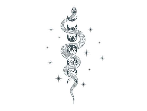 Snake And Stars Tattoo, Kundalini Tattoo, Tattoo Bicep, Apollo Tattoo, Enough Tattoo, Cosmic Tattoo, Mantra Tattoo, Moon Phases Tattoo, Astrology Tattoo