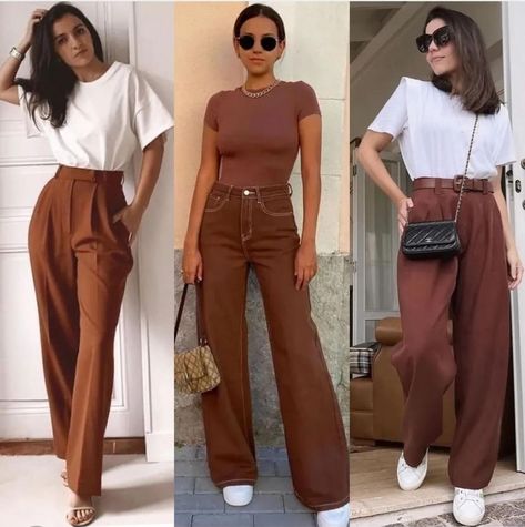 Caramel Wide Leg Pants Outfit, Mocha Pants Outfit, Brown Jogger Pants Outfit, Camel Colored Pants Outfit, Outfit Pantalon Marron, Brown Trousers Outfit Women, Freud Frases, Brown Trousers Outfit, Colored Pants Outfits