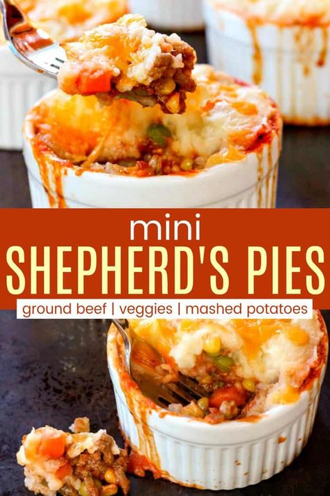 Personal Shepards Pie, Individual Shepards Pie Recipe, Mini Shepards Pie, Mini Casserole Dish Recipes, Ramekin Meals, Ramekins Recipes, Brunch Tapas, Irish Shepherds Pie Recipe, Balloon Recipes