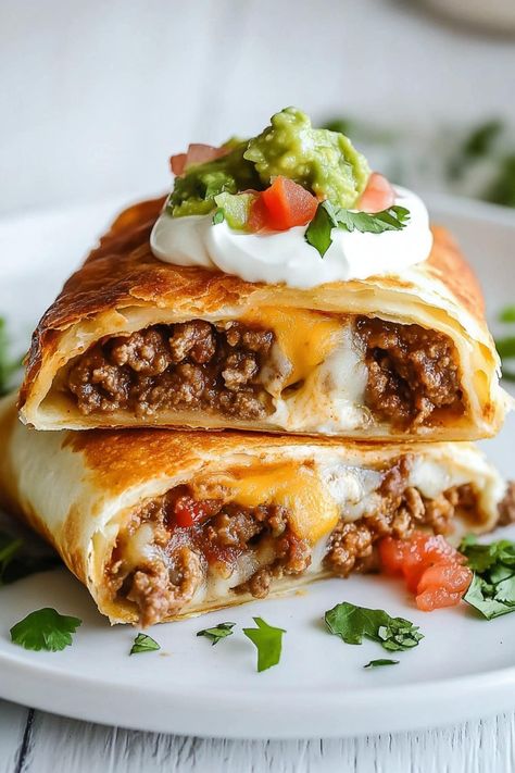 Beef and Cheese Chimichangas Recipe - Insanely Good Air Fryer Chimichangas Beef, Beef And Cheese Chimichanga Recipe, Chimichanga Recipe Beef, Beef Hamburger Helper, Beef Bean And Cheese Burritos, Chimichangas Recipes, Beef Chorizo Recipes, Beef And Cheese Burritos, Instant Vortex Air Fryer Recipes