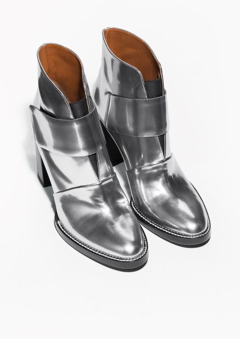 & Other Stories | Velcro Strap Ankle Boots Womens Silver Boots, Silver Boots Outfit, Silver Ankle Boots, Metallic Ankle Boots, Boots Silver, Silver Boots, Metallic Boots, Shoes World, Walk In My Shoes