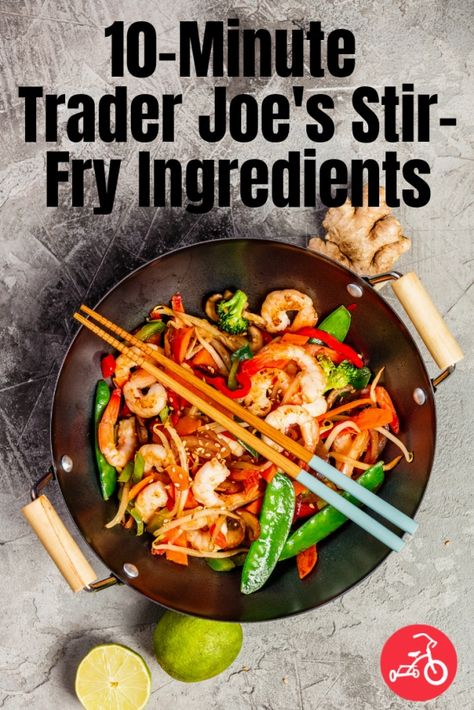 Trader Joe’s Stir Fry Recipes Trader Joe’s Asian Meals, Stir Fry Trader Joes, Trader Joes Potstickers Recipe, Trader Joes Stir Fry Recipes, Trader Joe’s Stir Fry, Trader Joes Thai Wheat Noodles Recipes, Soyaki Recipe Trader Joe's, Peanut Sauce Stir Fry, Orange Chicken Stir Fry