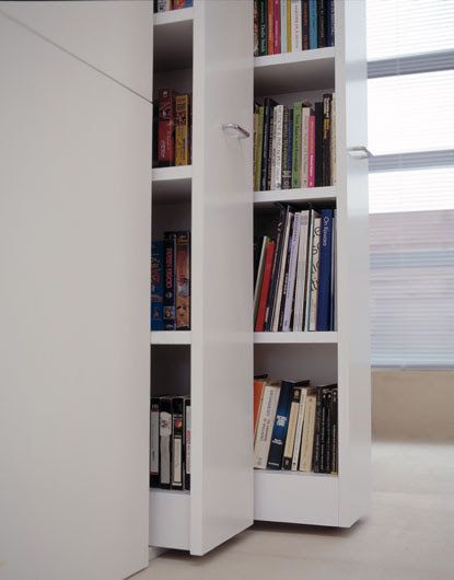 Retractable book shelves! Buddha Altar, Claudio Silvestrin, Bookshelf Storage, Interior Minimalista, Bookshelves Diy, Hello Lovely, Home Library, Book Shelf, Minimalist Interior