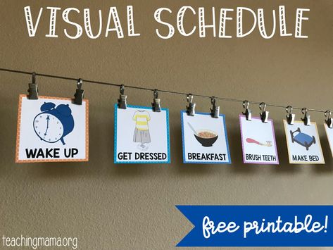 Visual Schedule for Toddlers Toddler Visual Schedule, Visual Schedule Preschool, Daily Routine Chart For Kids, Schedule School, Picture Schedule, Preschool Speech Therapy, Toddler Schedule, Visual Schedules, Schedule Cards