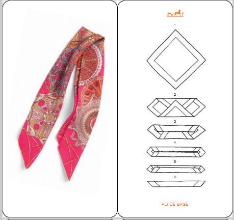 How To Fold Your HERMES Scarf -- 21 Diagrams | Content in a Cottage How To Fold Scarf, Head Scarf Tying, Scarf Knots, Head Scarf Styles, Ways To Wear A Scarf, Hermes Scarf, Scarf Tying, How To Wear Scarves, Grunge Hair