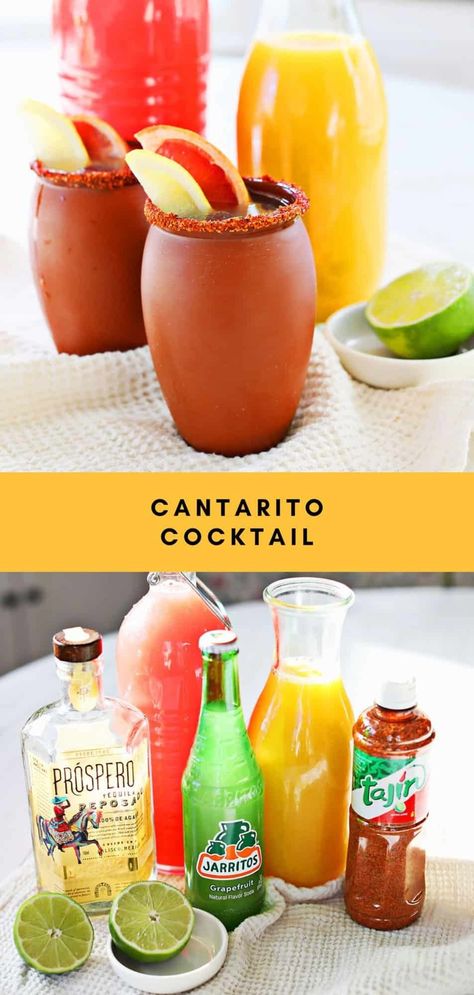 Cantarito Cocktail - A Beautiful Mess Cantaritos Recipe, Mexican Cocktails, Margarita Salt, Black Bean Dip, Grapefruit Soda, Strawberry Margarita, Reposado Tequila, Classic Margarita, Citrus Juice