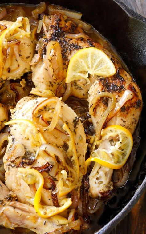 Skillet Braised Chicken Recipe with Cognac Caramelized Lemon-Shallot-Sauce – weekend recipes Caramelized Lemon, Social Table, Shallot Sauce, Braised Chicken Recipes, Comforting Food, Weekend Recipes, Air Fryer Fried Chicken, Comfort Dinner, Amazing Chicken