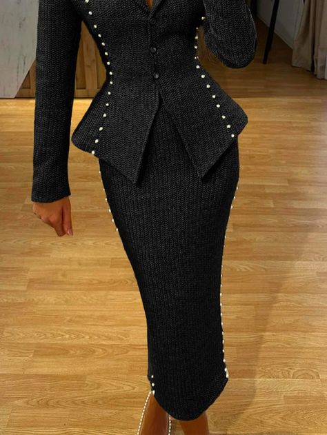 stylewe | stylewe Blazers And Skirts Outfits, Blazer Outfits Casual Classy, Power Suits For Women Classy, Tweed Gown, Suit Skirt Outfit, Skirt Suits For Women, Graduation Suit, White Skirt Suit, Everyday Skirt