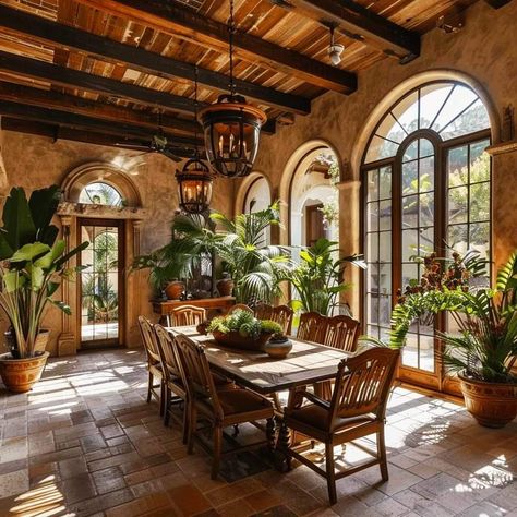 Mediterranean Style Dining Room, Colorful Mediterranean Interior, Greek Dining Room, Mediteranean Houses Interior Decor, Hacienda Dining Room, Medeteranian Homes, Medditeranean Style Home Interior Design, Mediterranean Style Homes Interior, Italy Homes Interior