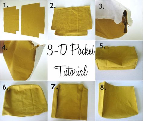 Pocket Tutorial, 3d Pocket, Sewing Pockets, Tote Tutorial, Diy Leather Bag, How To Make Purses, Sewing Bags, Fabric Purses, Pouch Pattern