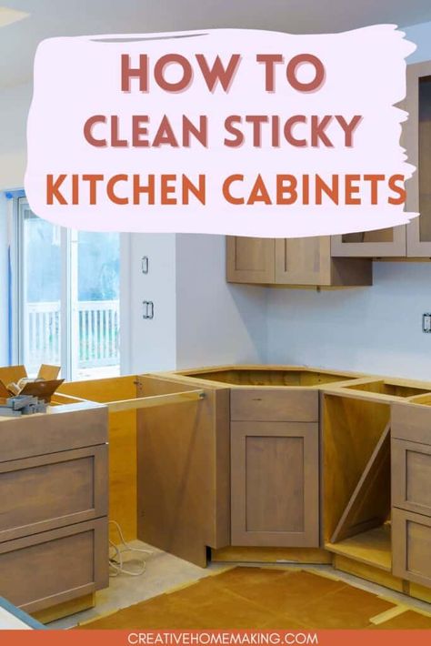 How to clean sticky kitchen cabinets. My best tips and tricks! Diy Wood Cleaner, Birch Kitchen Cabinets, Top Of Kitchen Cabinets, Wooden Kitchen Cabinets, Maple Kitchen Cabinets, White Cupboards, Cleaning Cabinets, Clean Kitchen Cabinets, Maple Kitchen