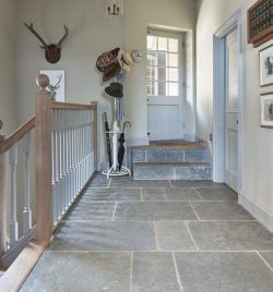 Greek Revival Farmhouse, Cottage Hallway, Mudroom Flooring, Foyer Flooring, Stone Tile Flooring, Hall Flooring, Kitchen Floors, Tiled Hallway, Flagstone Flooring