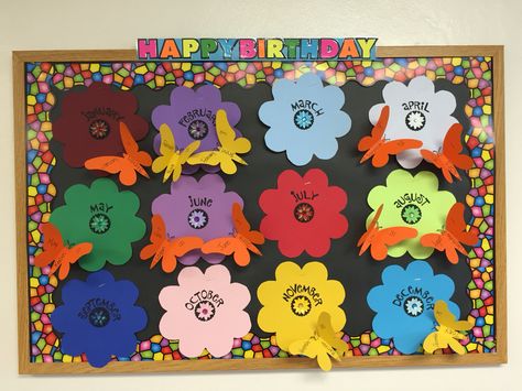 Birthday Charts For School, Birthday Corner, Months Flowers, Garden Theme Birthday, Butterflies Classroom, Birthday Bulletin Board, Birthday Month Flowers, Birthday Chart, Birthday Bulletin Boards