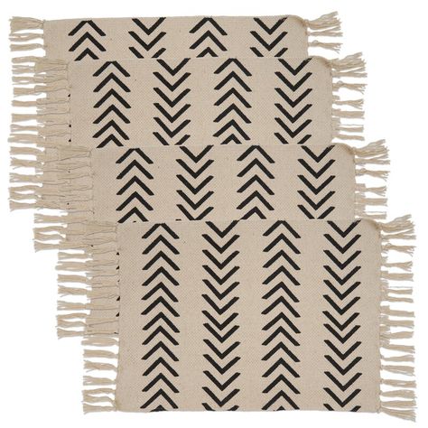 Saro Chevron Cotton Placemats (Set Of 4) & Reviews | Wayfair Tassels Design, Chevron Table Runners, Cotton Placemats, White Placemats, Tan Background, Black Backdrops, Rustic Theme, Black Chevron, Background Black