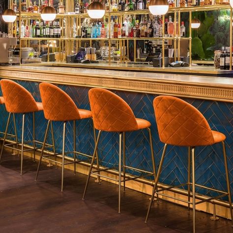 Coral Velvet Heather Bar Stool 75cm | Modern Bar Stools Stool With Backrest, Square Sofa, Bar Height Stools, Orange Velvet, Basement Bar, Counter Bar Stools, Wine Bar, Chairs For Sale, Metal Design