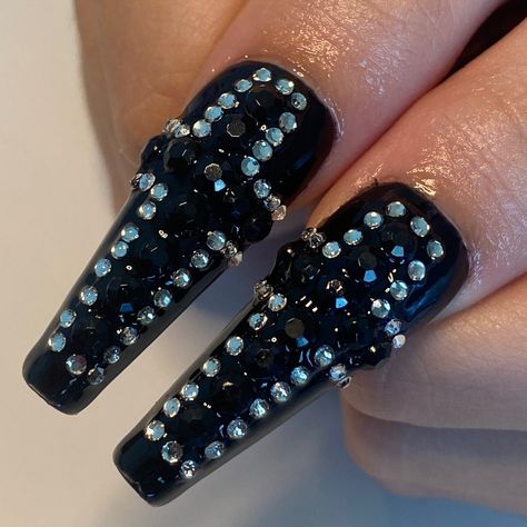 Nails By T on Instagram: "rhinestone crosses inspired by @nailedbyliv___" Nail Ideas Goth, Cross On Nails, Rhinestone Nail Ideas, Reverse French, Punk Nails, Duck Nails, Gothic Nails, Drip Nails, Goth Nails