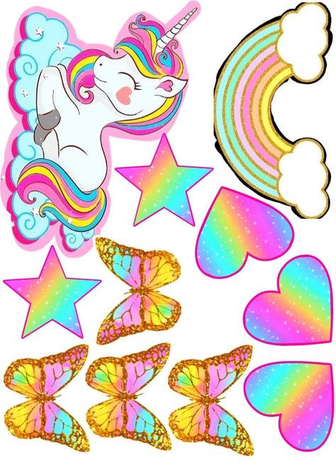 Unicorn Stickers Printable Free, Unicorn Printable Cake Topper, Unicorn Pictures Cute, Unicorn Cake Topper Printable Free, Unicorn 5th Birthday Party, Printable Unicorn Birthday, Peppa Pig Invitations, Unicorn Topper, Photo Cake Topper