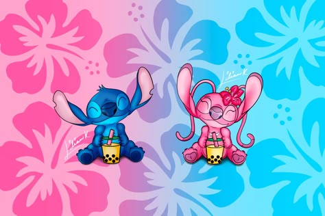 Matching Stitch with Angel with boba teas from Lilo and Stitch (Disney) 💙 Stitch Boba Tea, Stitch Drinking Boba, Stitch Boba, Worthy Wallpaper, Lilo And Stitch Disney, Angel Lilo And Stitch, Stitch And Angel, Cute Stitch, Wallpaper Laptop