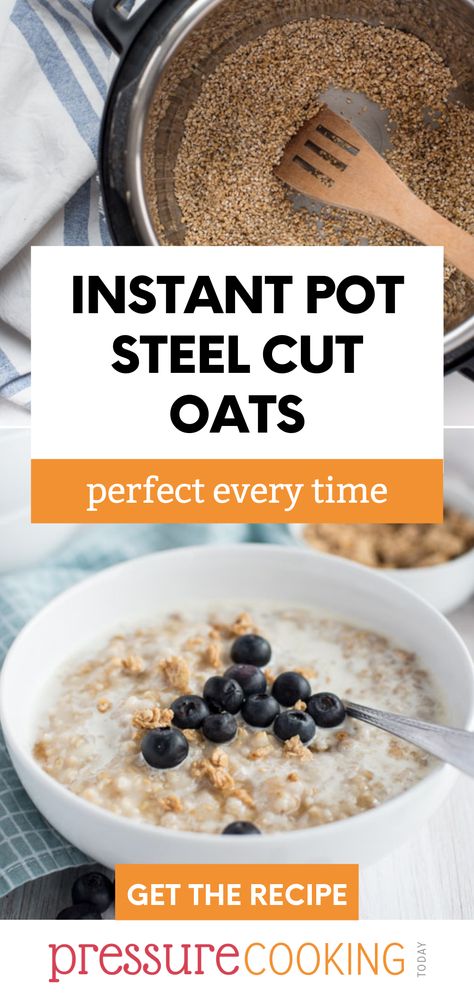 Instant Pot Steel Cut Oats are the creamiest, easiest way to make big-batch oatmeal with a few simple ingredients for a family-friendly, kid-approved breakfast. #instantpot #pressurecookingtoday #steelcutoatrecipes #easybreakfastrecipe #bigbatchbreakfasts #howtocooksteelcutoats Steel Cut Oats Instant Pot, Steel Cut Oats Crockpot, Oats Baked, Steel Cut Oats Recipe, Best Pressure Cooker Recipes, Oatmeal Flavors, Pressure Cooking Today, Best Pressure Cooker, Breakfast Oatmeal Recipes