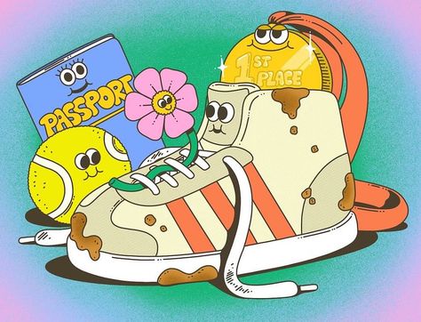 Sneaker Concept Art, Sneakers Cartoon, Lauren Martin, Sneakers Illustration, Whimsical Art Journal, Retro Graphic Design, Funny Expressions, Phone Layout, Leather And Canvas