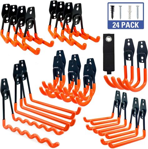 MARVOWARE Garage Storage Hooks, 24 Pack Steel Heavy Duty Organizer, Anti-Slip Double Wall Mount Holder, Utility Power Tool Hangers for Ladder, Garden Tools, Bike, Hoses, Ropes&Bulky Items Organization - - AmazonSmile Utility Garage, Tool Pegboard, Garage Wall Organizer, Garage Hooks, Tool Hangers, Garden Tool Organization, Steel Garage, Hanger Organizer, Utility Storage