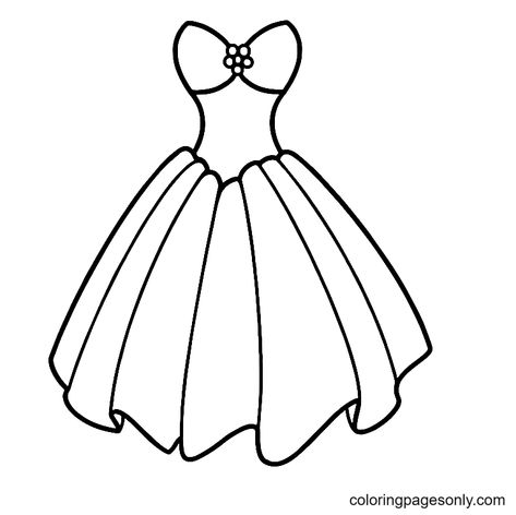 Dress Coloring Pages, Draw Dress, Fashion Coloring Pages, Free Wedding Dress, Creative Craft Ideas, Free Draw, Anime English, Easy Flower Drawings