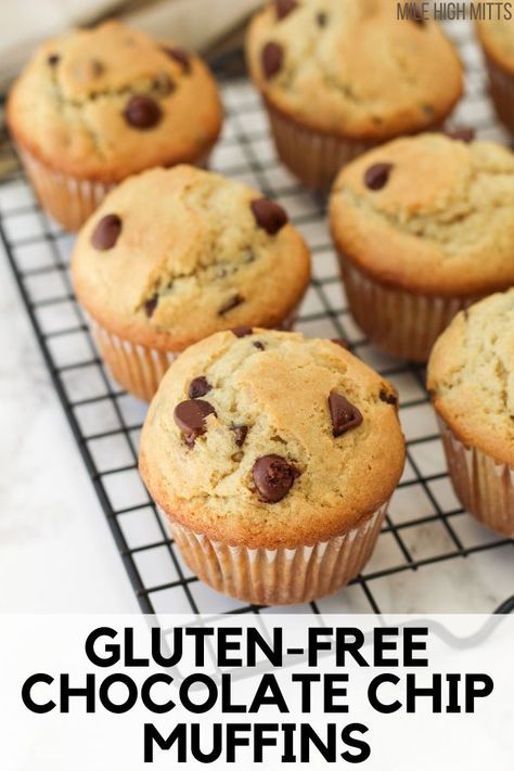 Gluten-free Chocolate Chip Muffins are one of my go to breakfast recipes for my family. They make tall, fluffy, bakery style muffins that are filled with chocolate chips throughout. Plus they're made in one bowl and easily made dairy-free too. Everyone loves them! Nut Free Treats, Gluten Free Chocolate Chip Muffins, Healthy Chocolate Chip Muffins, Chocolate Chip Muffins Easy, Low Sugar Snacks, Chocolate Muffin Recipe, Bakery Style Muffins, Dairy Free Chocolate Chips, Gluten Free Chocolate Chip