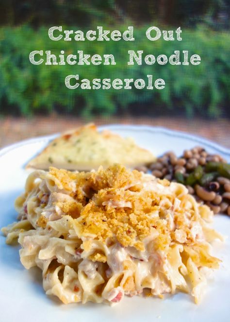 Cracked Out Chicken Noodle Casserole Recipe - chicken, noodles, chicken soup, cheddar, bacon, Ranch and sour cream, topped with crushed Fritos. THE BEST chicken casserole. We eat this at least once a month. Everyone loves it! Cracked Out Chicken, Chicken Noodle Casserole Recipe, Best Chicken Casserole, Cracked Out, Noodle Casserole Recipes, Chicken Noodle Casserole, Country Chicken, Noodle Casserole, Country Cooking